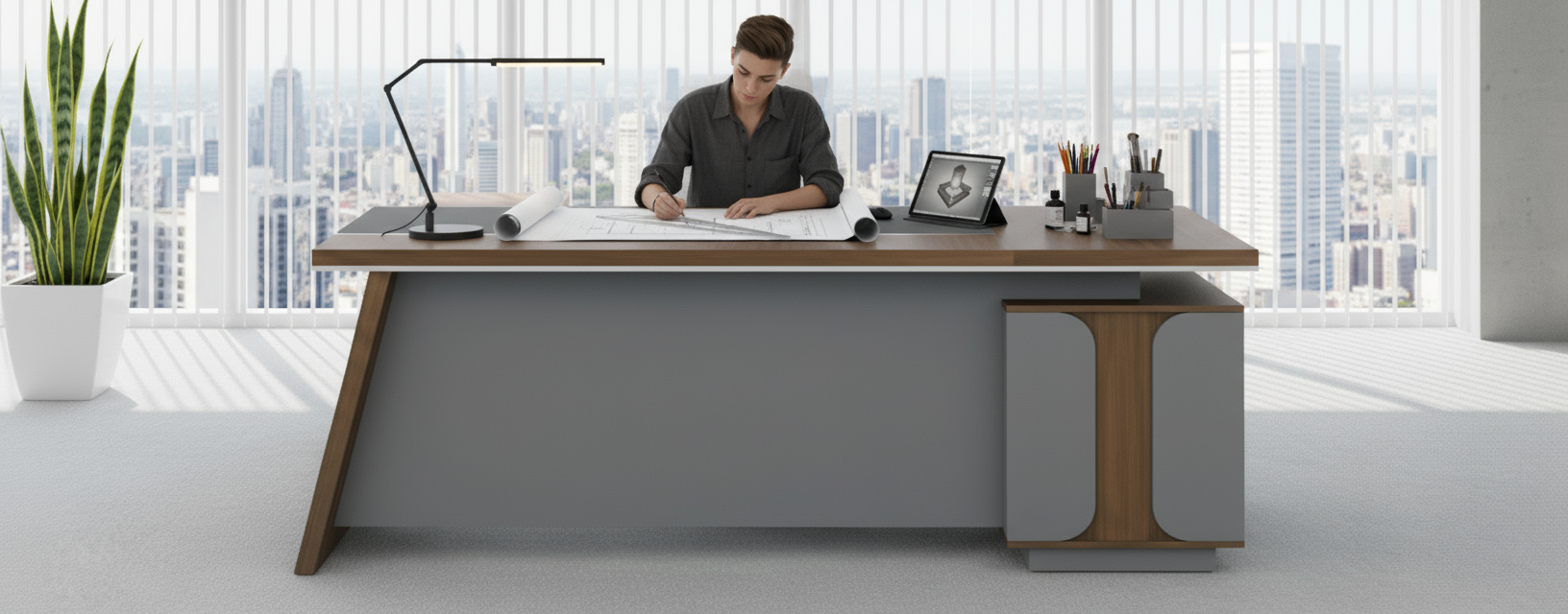 L Shaped Office Desk with Drawers 200x160cm - Executive Office Table UAE | INFINI HOMES