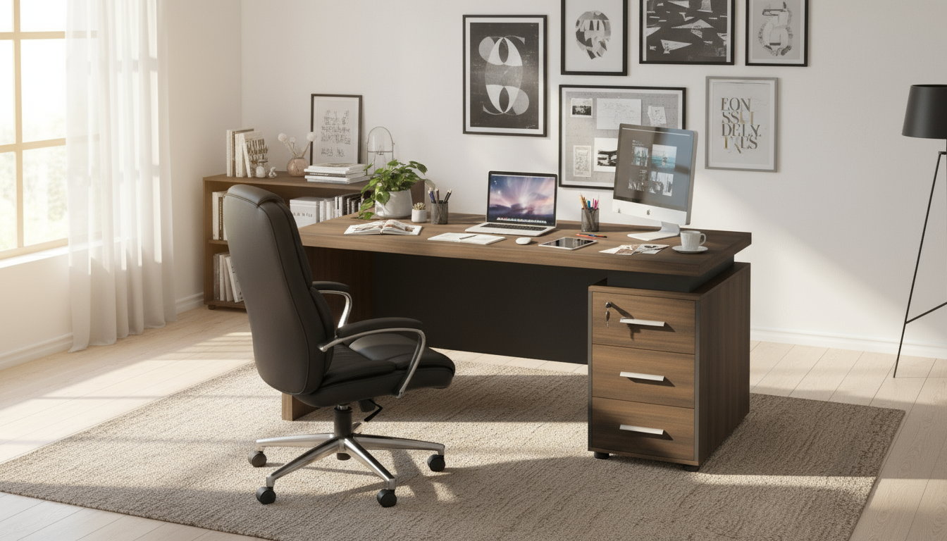 INFINI HOMES Executive Table UAE - Model KENO140 Walnut Grey 140x70cm 3 Drawers Dubai Abu Dhabi Sharjah