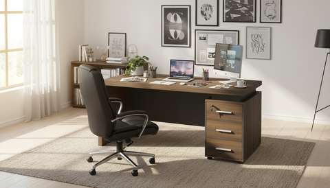 INFINI HOMES Executive Table UAE - Model KENO140 Walnut Grey 140x70cm 3 Drawers Dubai Abu Dhabi Sharjah