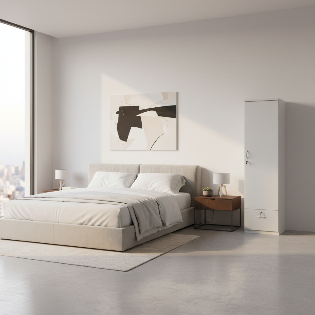 INFINI HOMES Single Door Wooden Wardrobe UAE - White Engineered Wood 1 Drawer Modern Dubai Abu Dhabi Sharjah