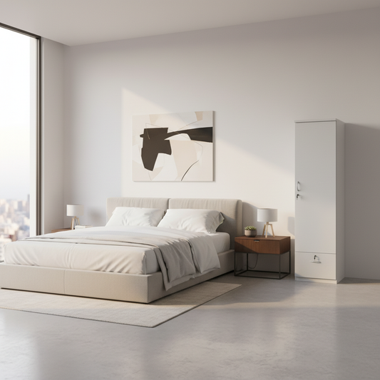 INFINI HOMES Single Door Wooden Wardrobe UAE - White Engineered Wood 1 Drawer Modern Dubai Abu Dhabi Sharjah