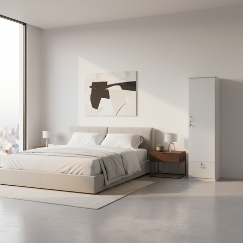 INFINI HOMES Single Door Wooden Wardrobe UAE - White Engineered Wood 1 Drawer Modern Dubai Abu Dhabi Sharjah