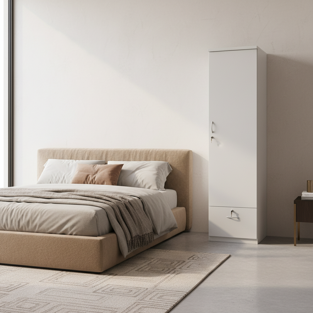 INFINI HOMES Single Door Wooden Wardrobe UAE - White Engineered Wood 1 Drawer Modern Dubai Abu Dhabi Sharjah