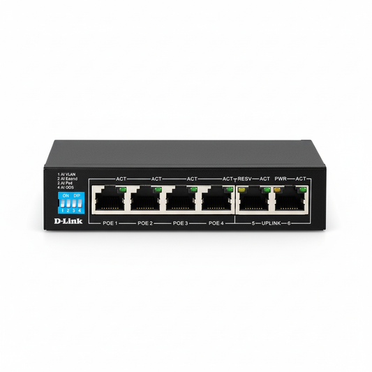 D-Link DES-F1006P-EB 6-Port Long Range PoE Switch UAE | 250m Surveillance Switch Dubai Abu Dhabi Sharjah Ajman Umm Al Quwain Ras Al Khaimah Fujairah