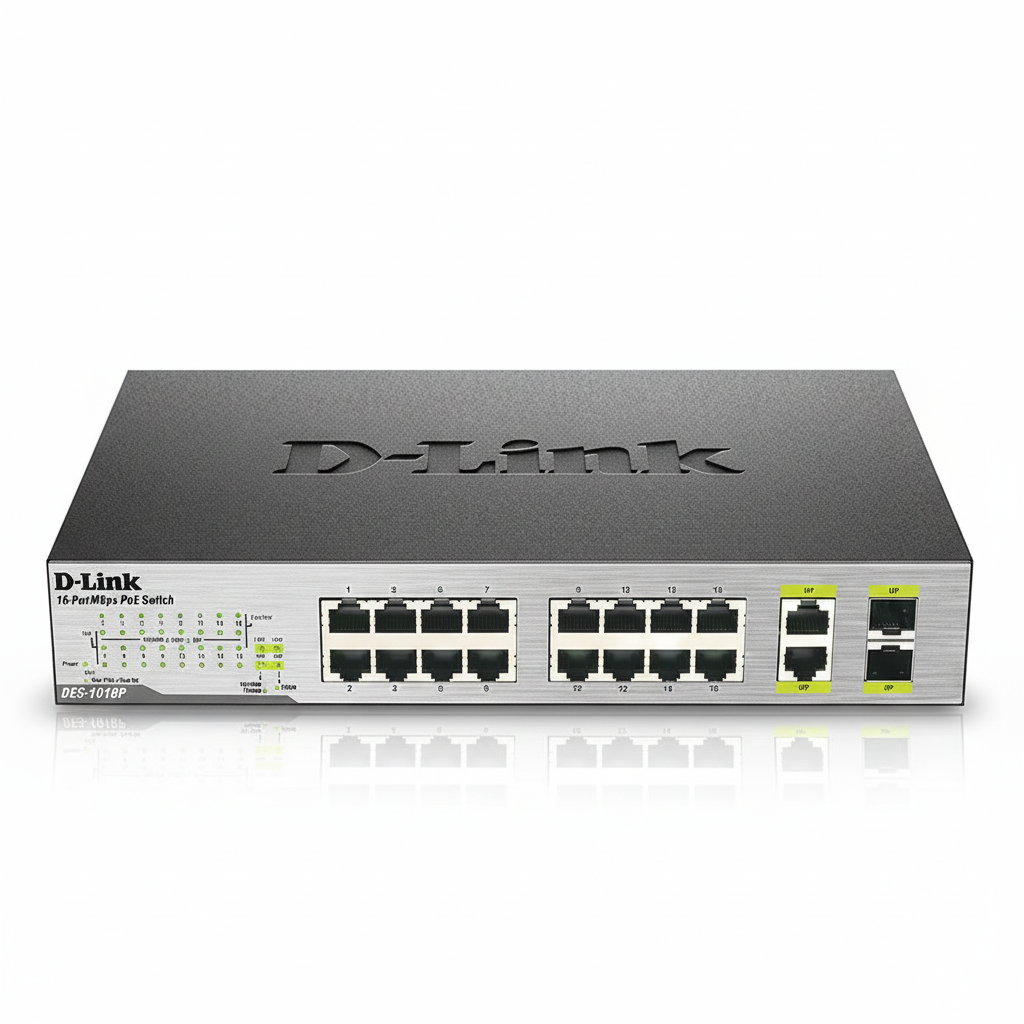 D-Link DES-1018P 16-Port Unmanaged Desktop PoE Network Switch UAE | 10/100Mbps Fast Ethernet Switch Dubai Abu Dhabi Sharjah Ajman Umm Al Quwain Ras Al Khaimah Fujairah