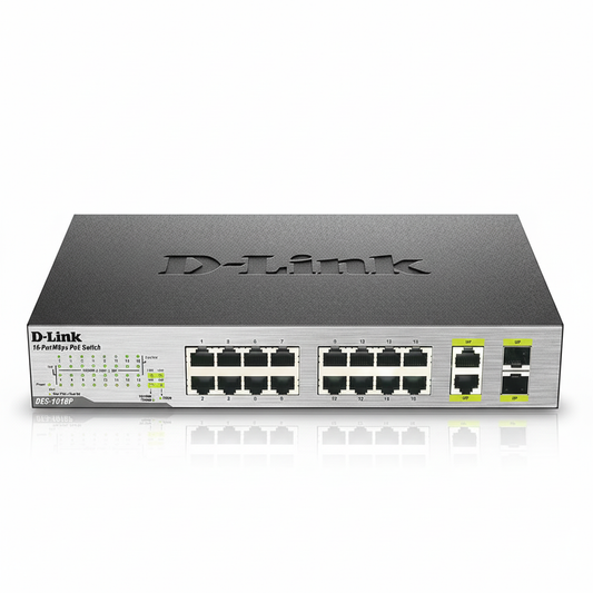 D-Link DES-1018P 16-Port Unmanaged Desktop PoE Network Switch UAE | 10/100Mbps Fast Ethernet Switch Dubai Abu Dhabi Sharjah Ajman Umm Al Quwain Ras Al Khaimah Fujairah