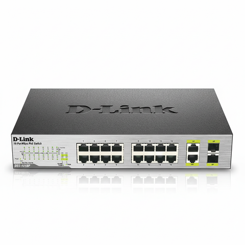 D-Link DES-1018P 16-Port Unmanaged Desktop PoE Network Switch UAE | 10/100Mbps Fast Ethernet Switch Dubai Abu Dhabi Sharjah Ajman Umm Al Quwain Ras Al Khaimah Fujairah