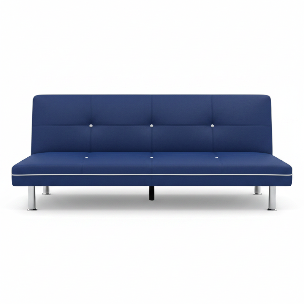 Dark Blue Convertible Sofa Cum Bed IH 125 – Premium Fabric Sofa with Chrome Legs | Buy in UAE