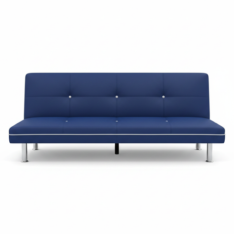 Dark Blue Convertible Sofa Cum Bed IH 125 – Premium Fabric Sofa with Chrome Legs | Buy in UAE