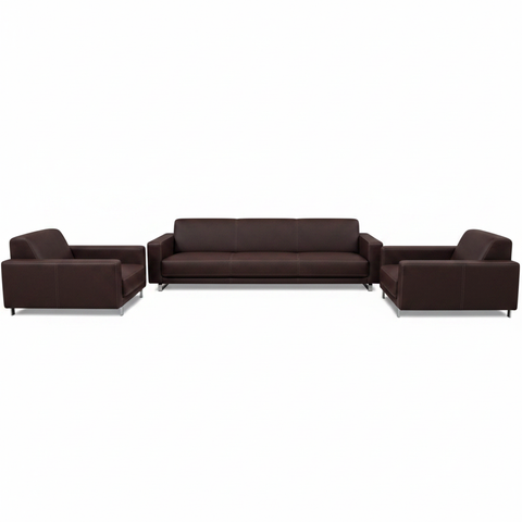 Office Sofa Set 3+1+1 Coffee Leather IH 836 – Premium Furniture UAE | INFINI HOMES