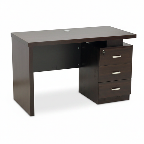 Wenge Office Desk with 3-Drawer Pedestal and Lock – Dark Brown Executive Desk with Storage UAE