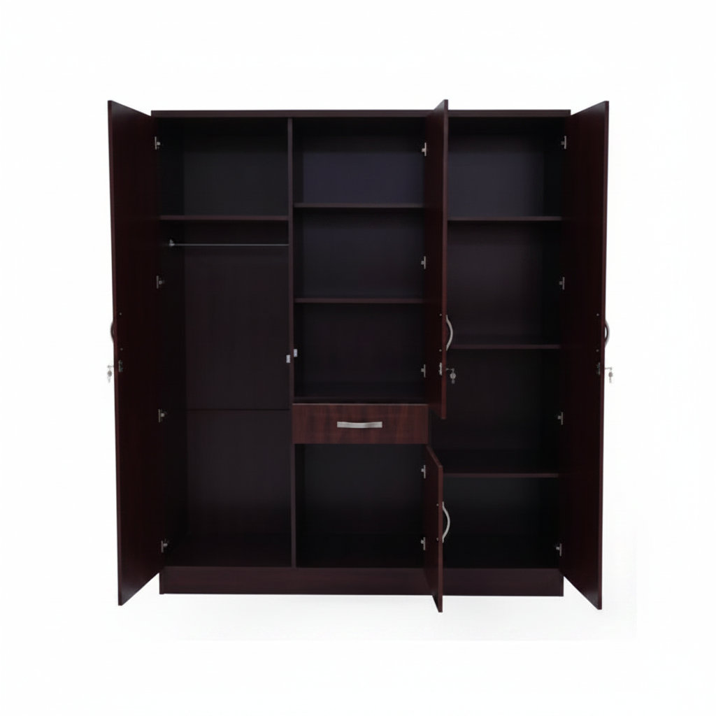Three Door Wardrobe Interior – Shelves, Hanging Rail and Drawer – Wooden Wardrobe UAE