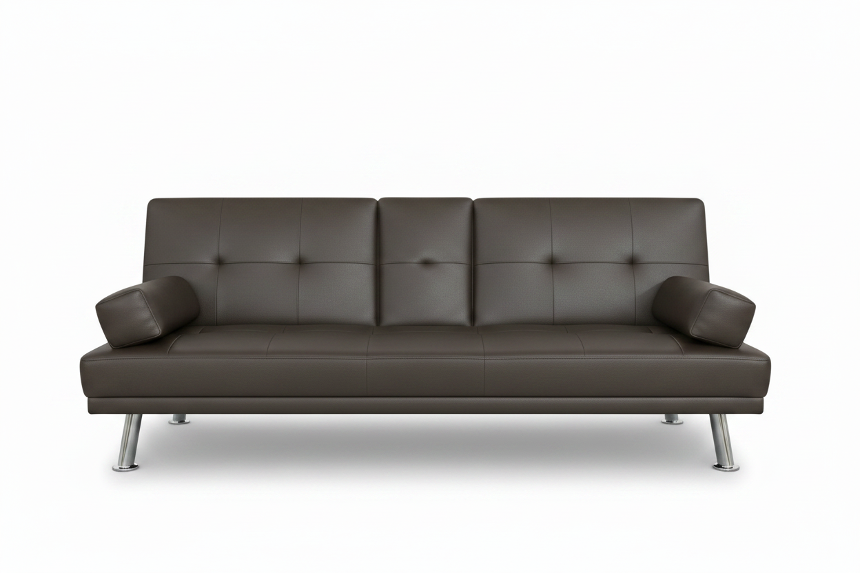 Brown Leather Sofa Cum Bed with Tufted Back and Chrome Legs – Buy in UAE