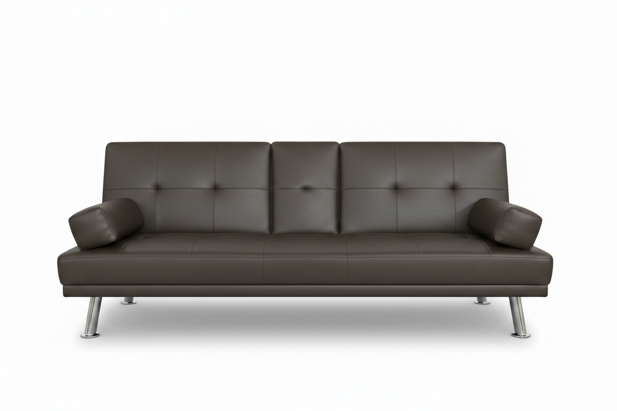 Brown Leather Sofa Cum Bed with Tufted Back and Chrome Legs – Buy in UAE