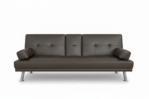 Brown Leather Sofa Cum Bed with Tufted Back and Chrome Legs – Buy in UAE