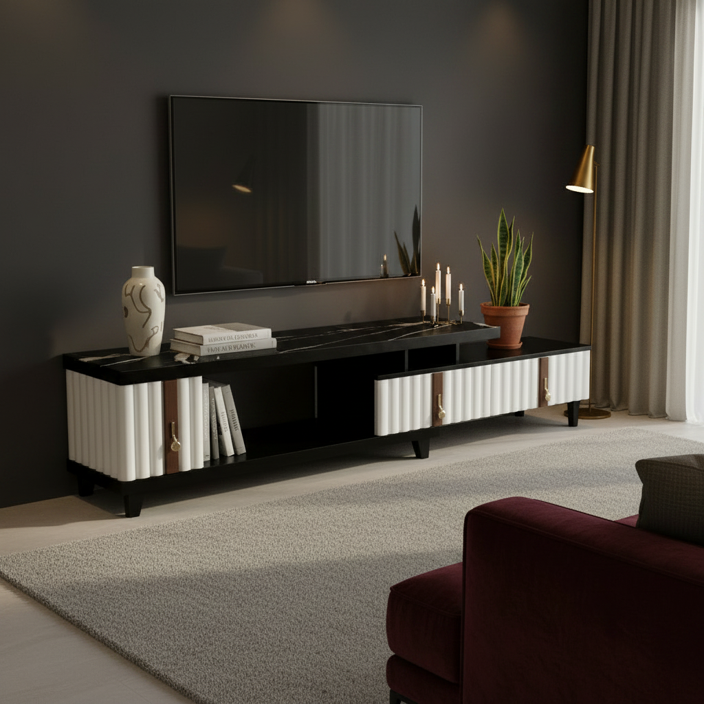 Marble Top Extendable TV Unit – Black & White | Buy Online UAE
