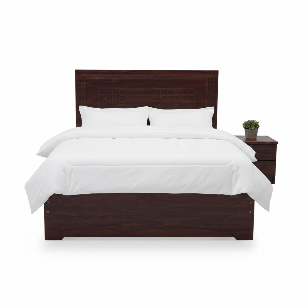 Single Wooden Bed Dark Walnut White Background – Buy Bed Online UAE IH 720
