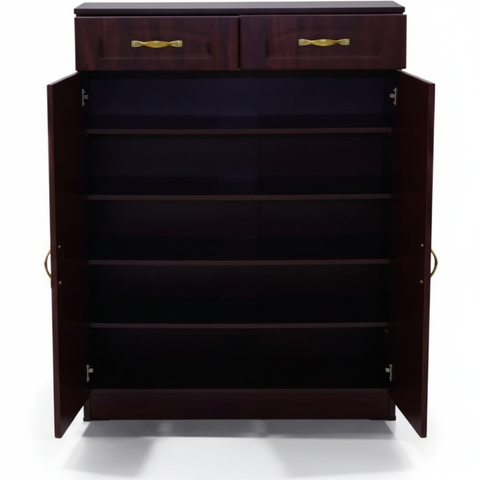 Dark Walnut Shoe Cabinet Open View Dubai | 4 Interior Shelves & 2 Drawers | Entryway Storage Furniture UAE | INFINI HOMES