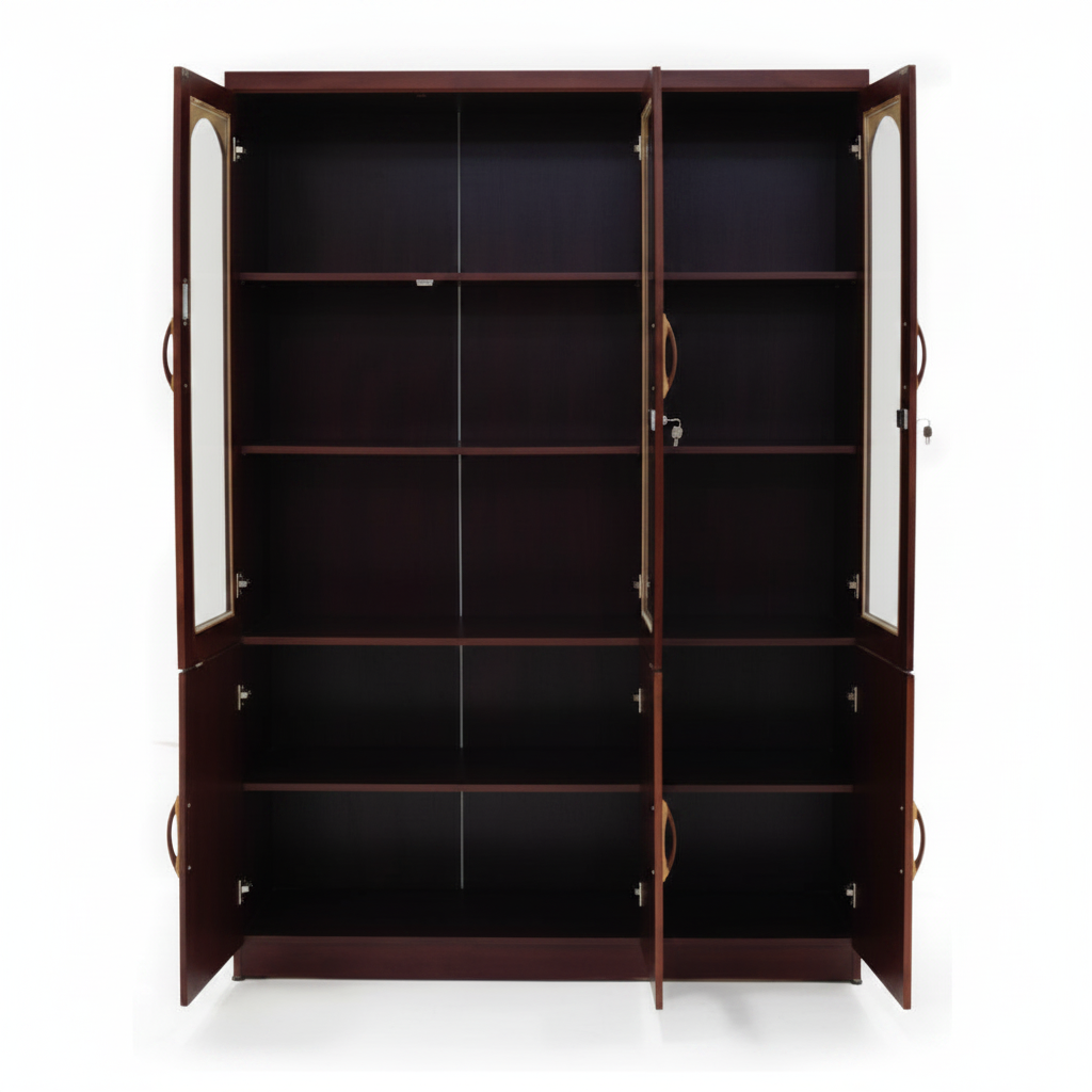 Book Cabinet with Lockable Glass Doors Open Interior View | Multi-Shelf Walnut Storage Cabinet UAE