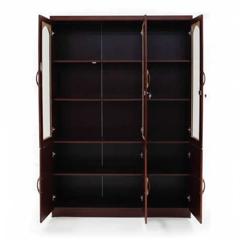Book Cabinet with Lockable Glass Doors Open Interior View | Multi-Shelf Walnut Storage Cabinet UAE