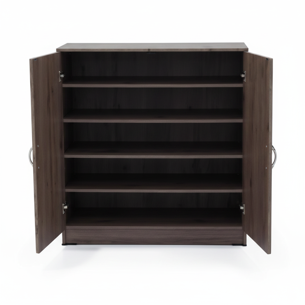 Wooden Shoe Rack Open Interior 5 Shelves | Two-Door Storage Cabinet UAE | INFINI HOMES IH-S08