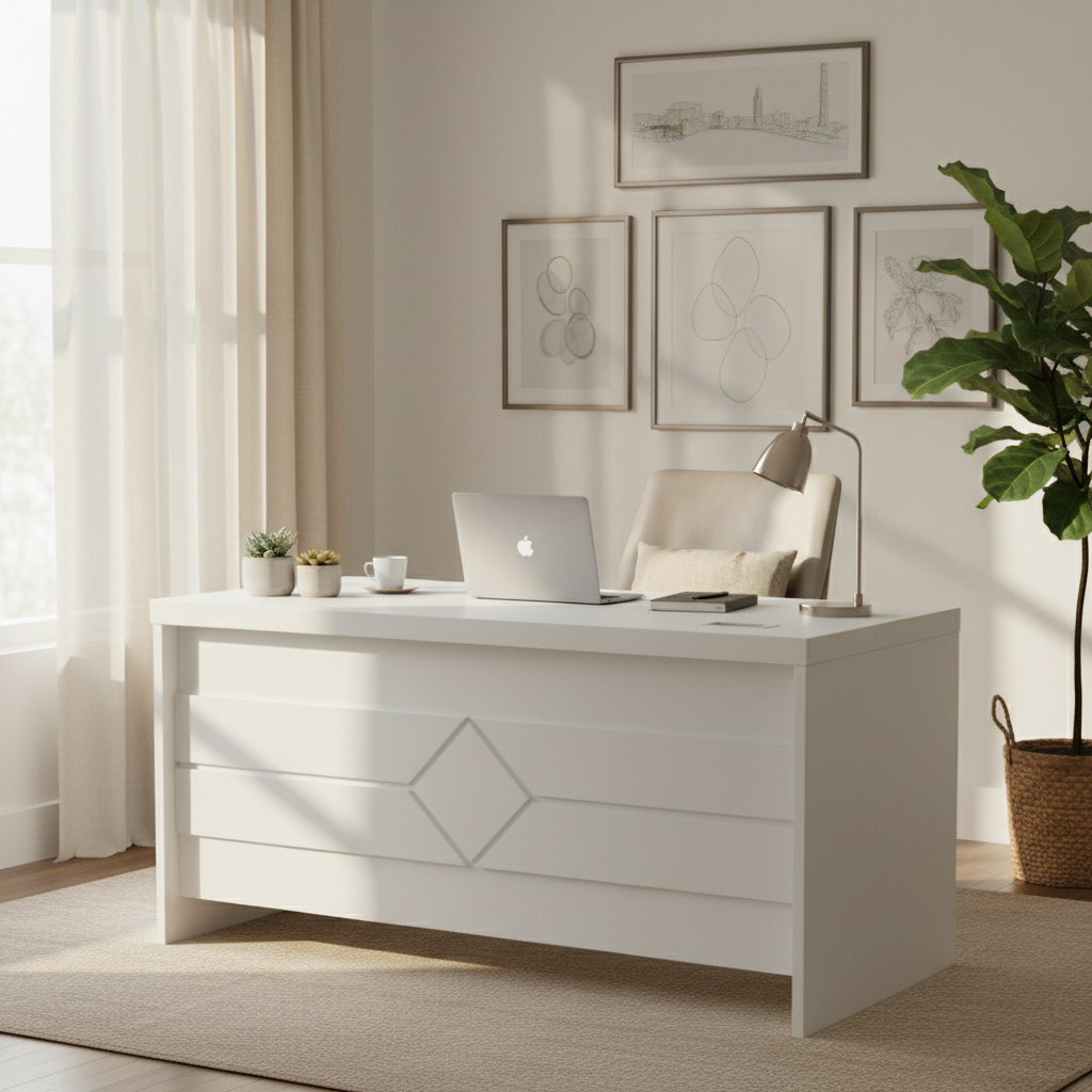 L-Shape Office Table Full White in Home Office Setup – IH-877-1.6 | INFINI HOMES UAE