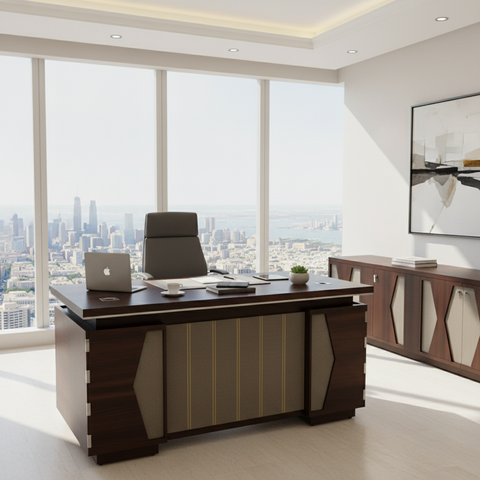 Office Desk 1.4m Oak & Khaki | Premium Workstation 140x70x75cm | UAE Delivery