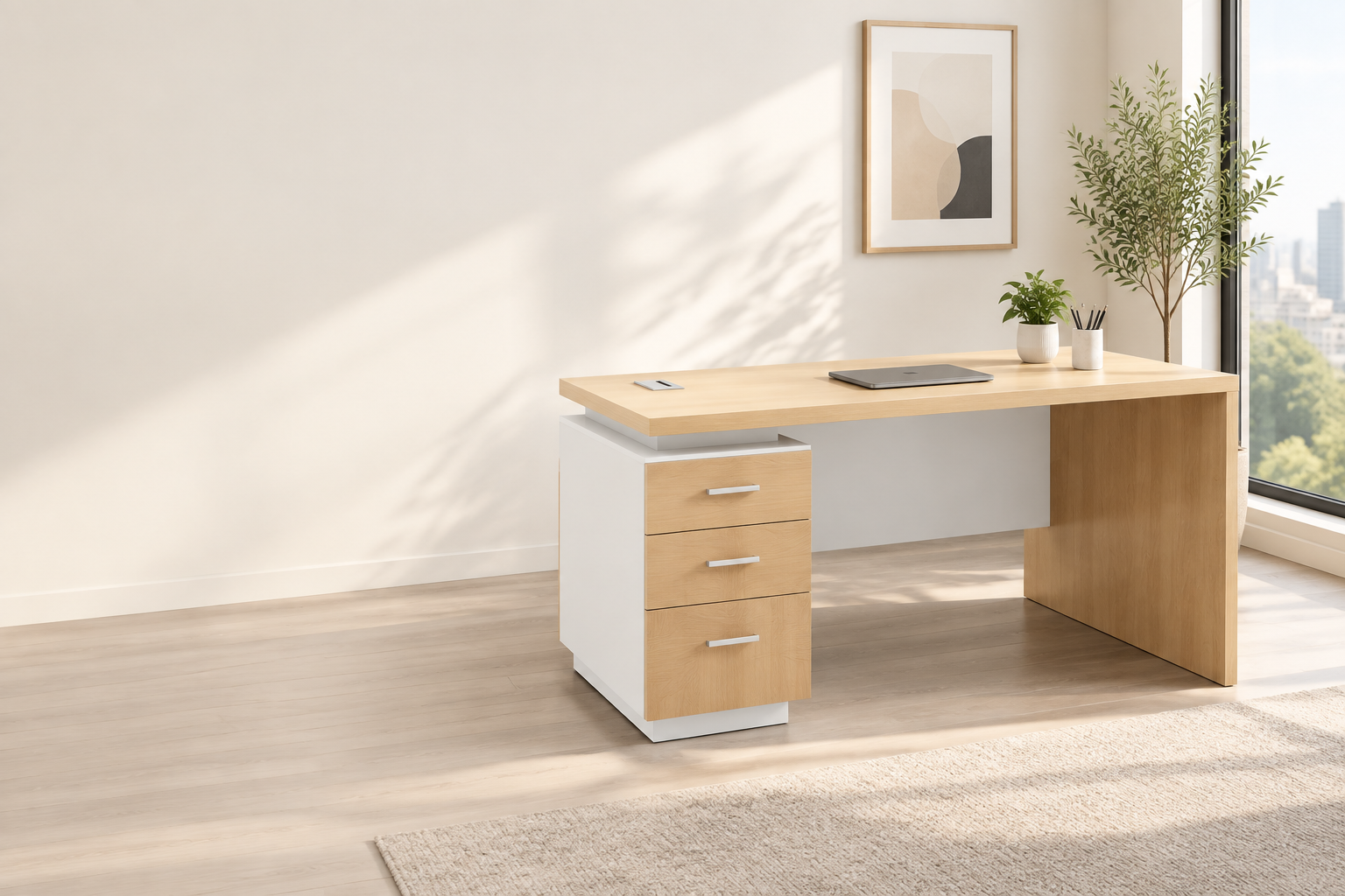 INFINI HOMES Executive Table UAE - Model KN120-EX-BX Light Oak White