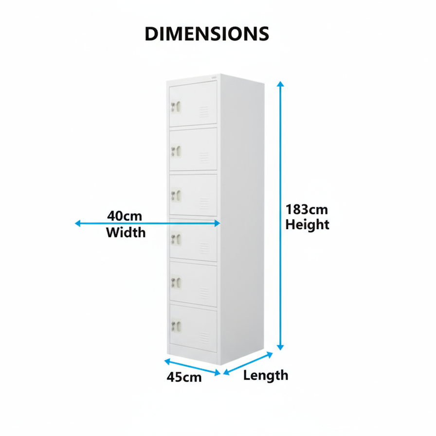 INFINI HOMES 6 Tier Metal Steel Storage Locker Cabinet with Plastic Handle (Grey, 45L X 40W X 183H, 6 Door)