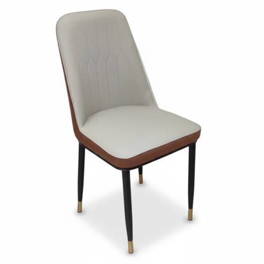 PU Dining Chair with Metal Legs - White & Brown | IH 34