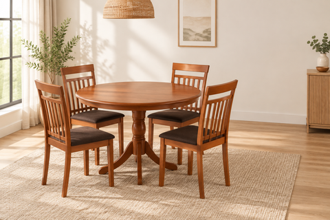 Round Wooden Dining Set (1+4) | Cherry Wood | INFINI HOMES UAE
