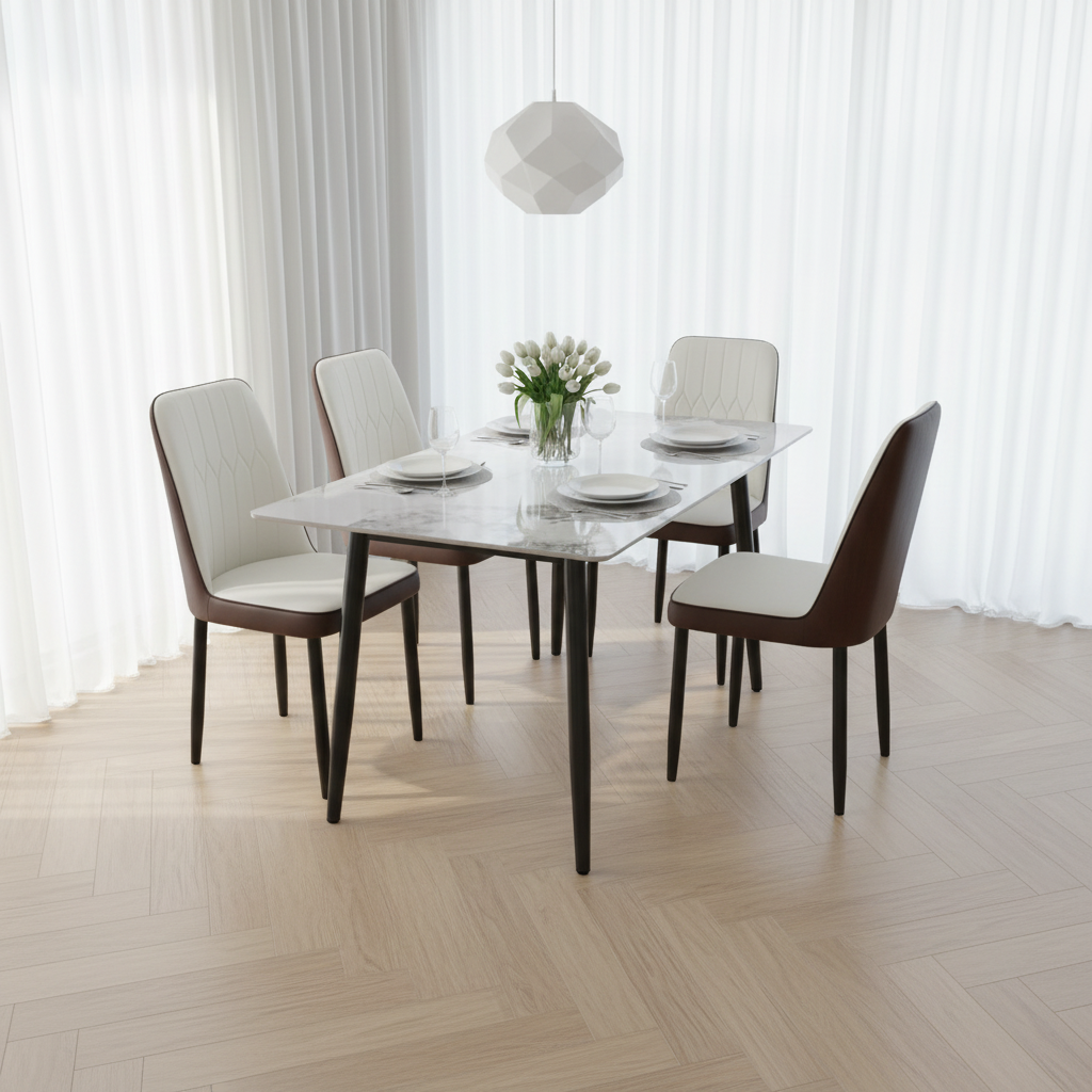 Dining Set 1+4 | IH 5274 – White & Brown Premium Dining Table with 4 Chairs