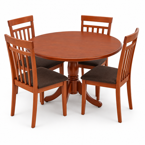 Round Wooden Dining Set (1+4) | Cherry Wood | INFINI HOMES UAE