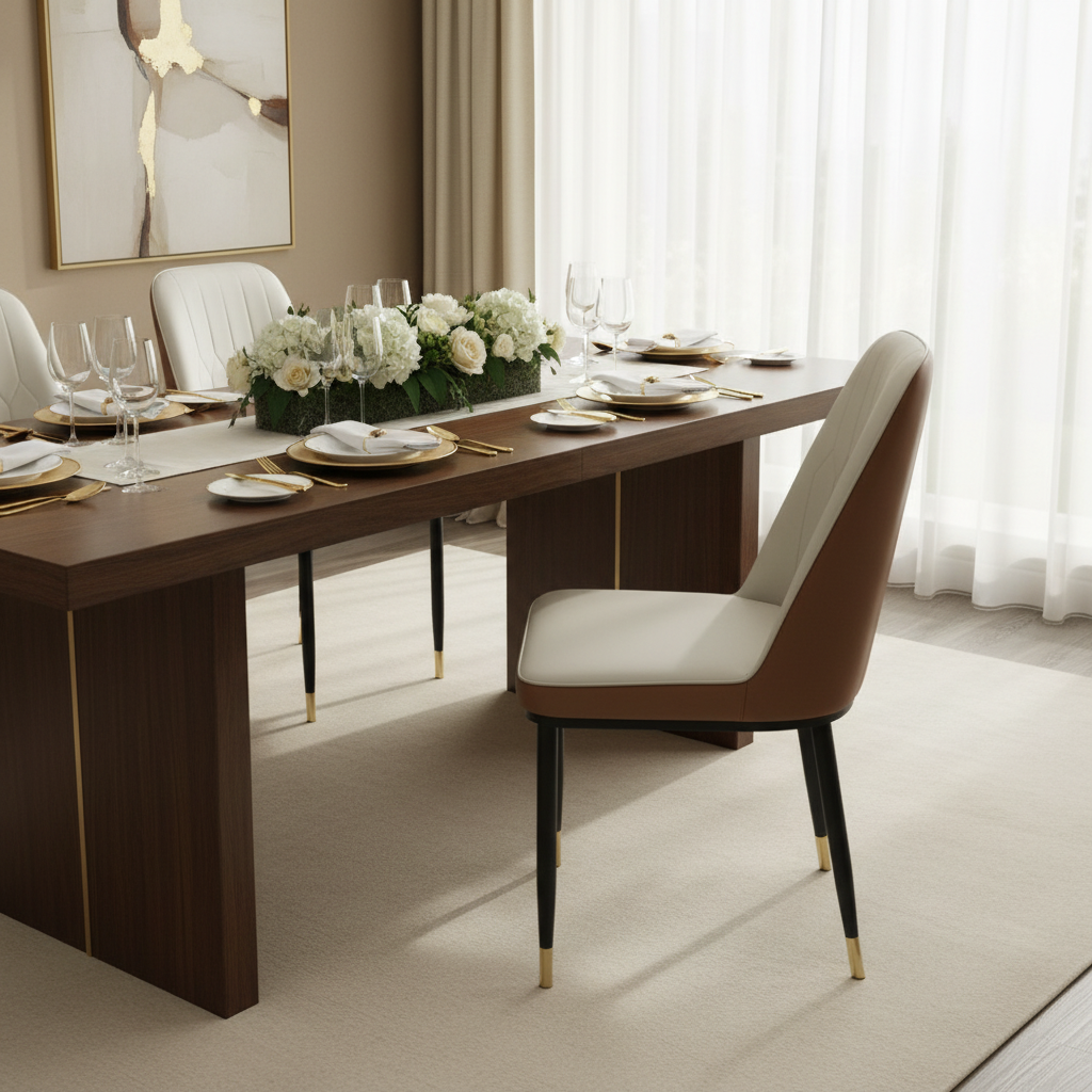 PU Dining Chair with Metal Legs - White & Brown | IH 34