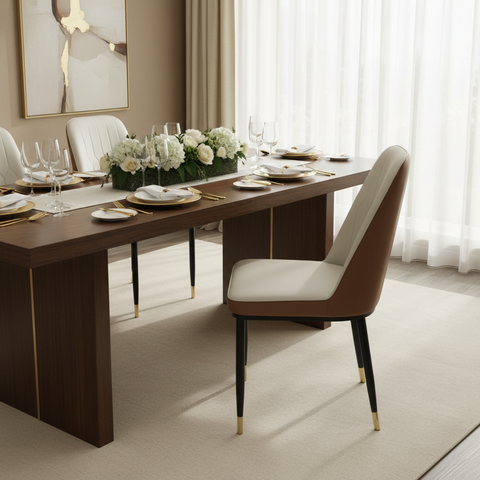PU Dining Chair with Metal Legs - White & Brown | IH 34