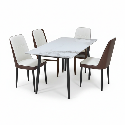 Dining Set 1+4 | IH 5274 – White & Brown Premium Dining Table with 4 Chairs