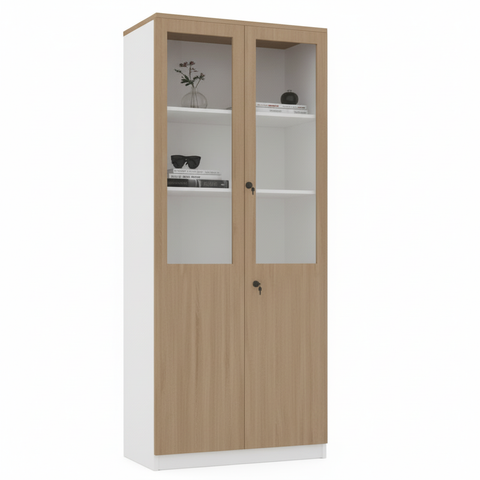 INFINI HOMES Glass Door Cabinet UAE - Model BX-D305 Oak White 200x80x40cm Dubai Abu Dhabi Sharjah