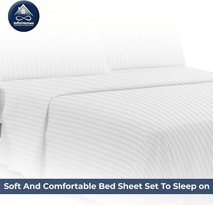INFINI HOMES Flat Bedsheet- Premium Quality Soft and Breathable Fabric for Luxurious Comfort Polyester Striped