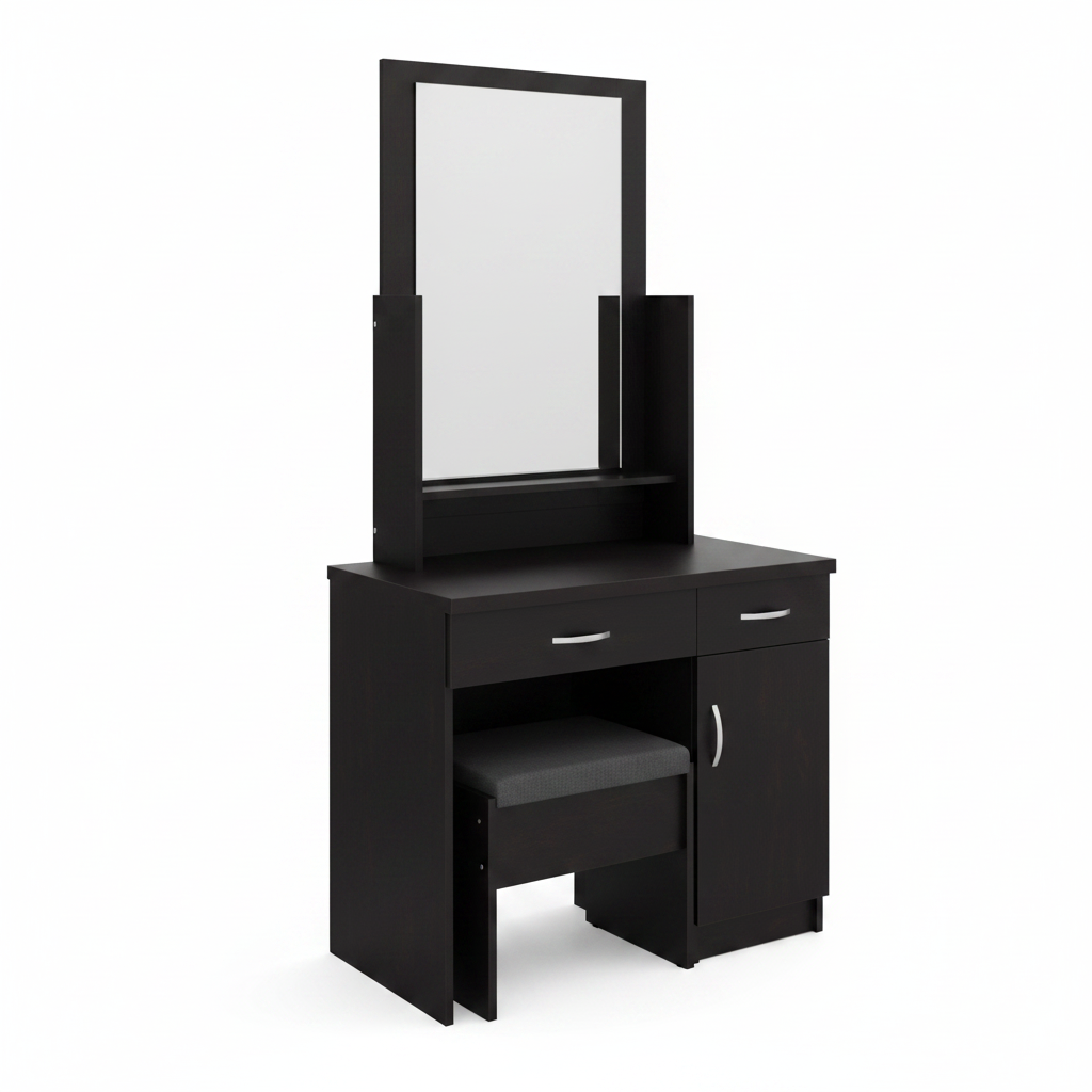 Black Dressing Table with Large Mirror and Stool | Modern Vanity Table UAE | Buy Online Dubai Abu Dhabi | INFINI HOMES