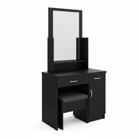 Black Dressing Table with Large Mirror and Stool | Modern Vanity Table UAE | Buy Online Dubai Abu Dhabi | INFINI HOMES