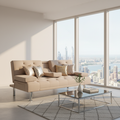 Sofa Cum Bed IH SB1038 | Brown Convertible Sofa Bed Dubai UAE