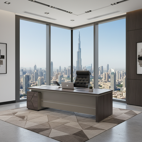 L-Shape Office Desk 1.6m Oak & Khaki | Premium Executive Desk UAE