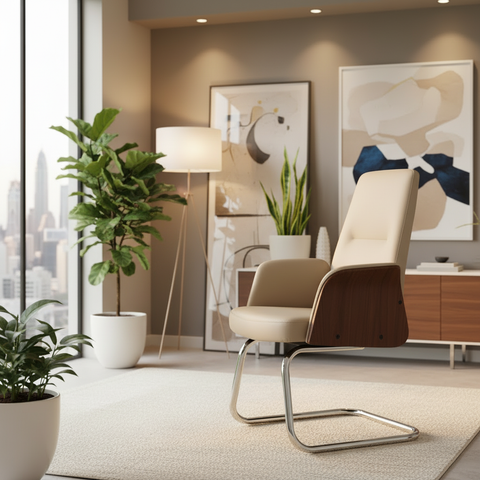 Model Roe VC Visitors Executive PU Office Chair – Grey & Walnut