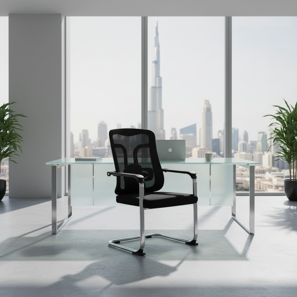 Ergonomic Mesh Visitor Chair with Chrome Arms - Office Guest Chair UAE | IH D-215