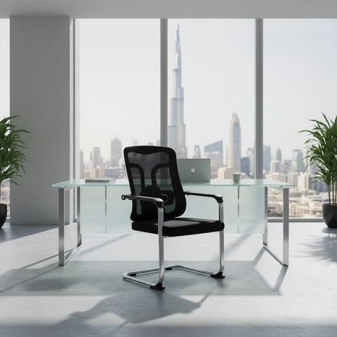 Ergonomic Mesh Visitor Chair with Chrome Arms - Office Guest Chair UAE | IH D-215