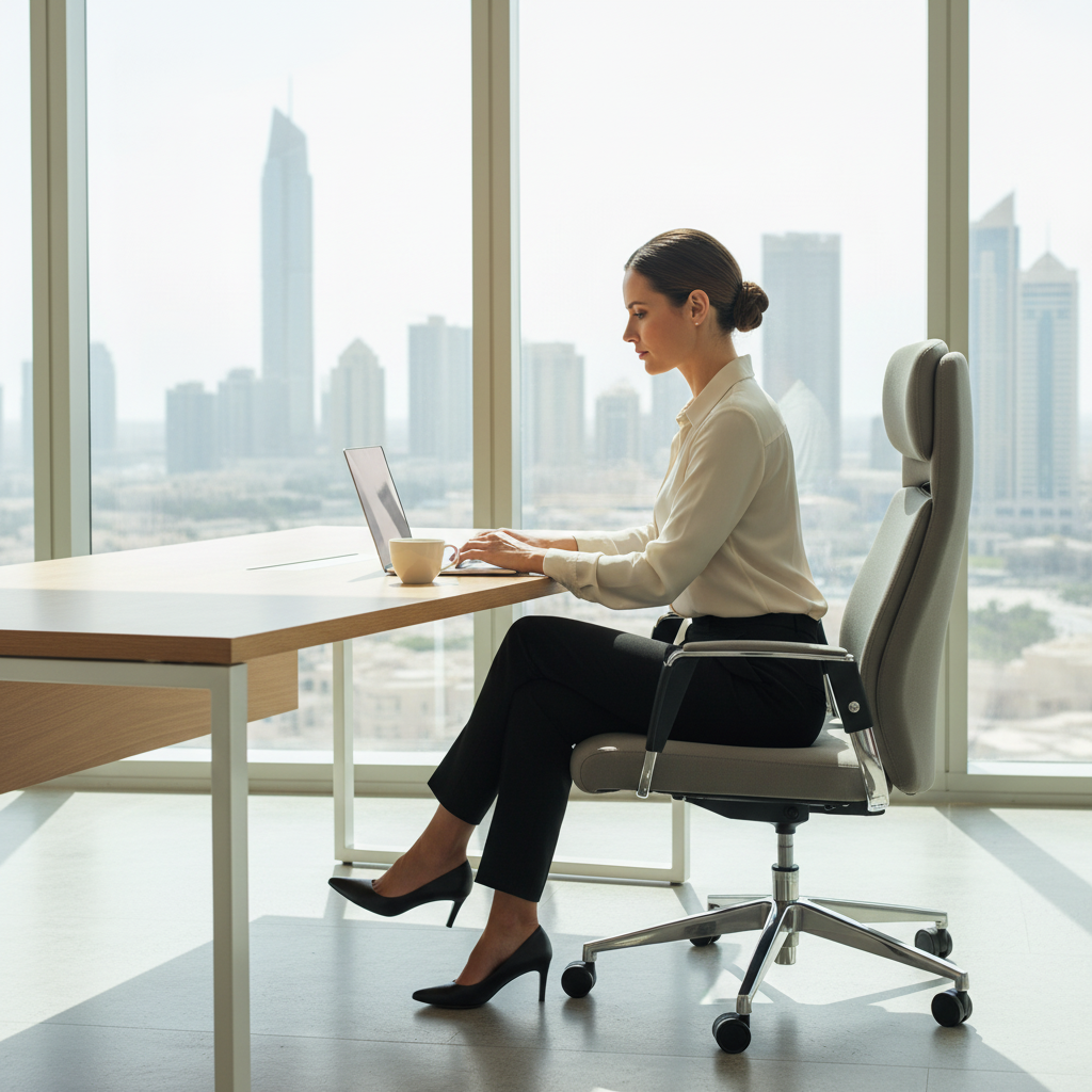 Premium High Back Office Chair Grey PU Leather | UAE Delivery