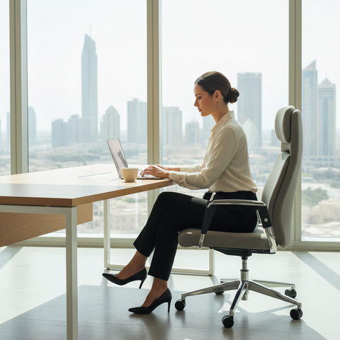 Premium High Back Office Chair Grey PU Leather | UAE Delivery