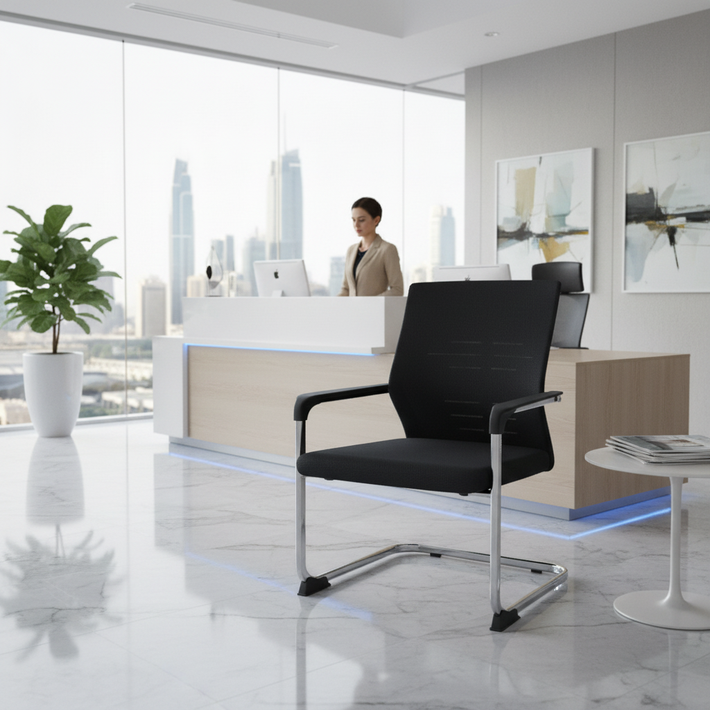 Mesh Back Visitor Chair UAE | Office Guest Chair with Chrome Base | Dubai Abu Dhabi | IH 1005V