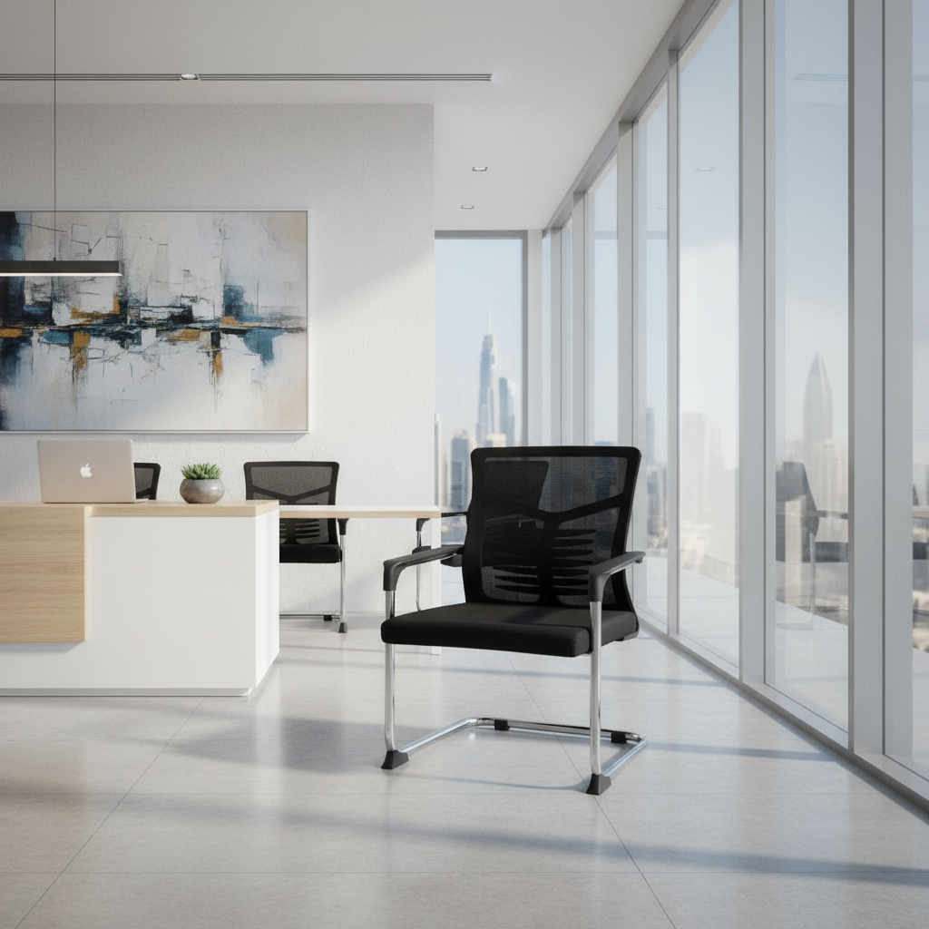 Mesh Back Visitor Chair UAE | Chrome Base Office Chair Dubai | IH 1004V