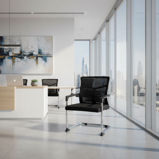 Mesh Back Visitor Chair UAE | Chrome Base Office Chair Dubai | IH 1004V